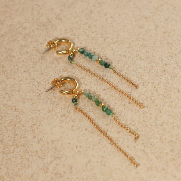 Boucles d’oreilles Elea dorées avec perles vertes, fait main en France