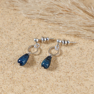 Boucles d’oreilles Mini en perles bleu marine et argent, création artisanale française