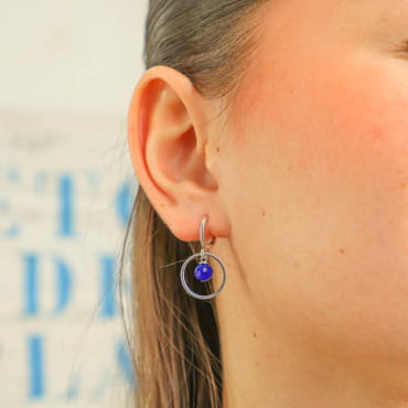 Boucles Siloe bleu foncé et argenté, faites main en France