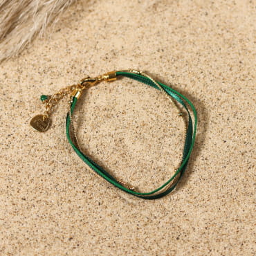Bracelet doré et vert en cordons. Fabrication française.