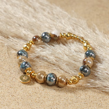 bracelet Constellation doré beige multicolore, bijou artisanal fabriqué à la main en France