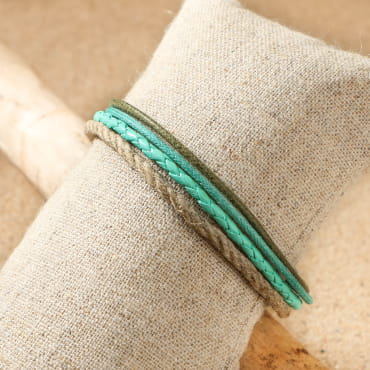 bracelet multi-brins Fabrice argenté et vert