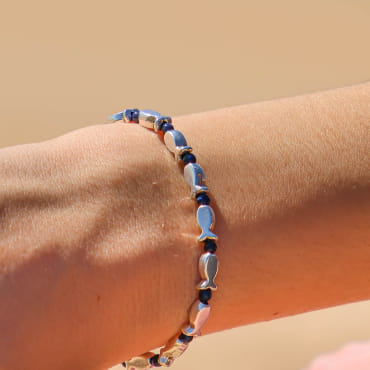 bracelet Kelele argenté bleu marine, création artisanale française