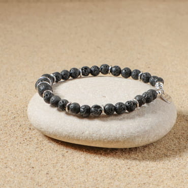 bracelet Rambo argenté avec perles noires polies