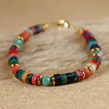 Bracelet Santa multicolore avec perles et fil doré, bijou fait main en France