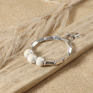 Bracelet seiche en céramique blanche à grosses perles