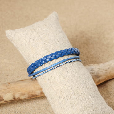bracelet multi-tours Victor argenté et bleu pour homme