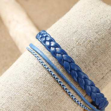 bracelet Victor pour homme argenté avec cordon bleu