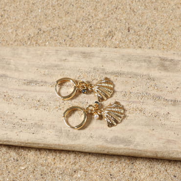 boucles d’oreilles Domino dorées avec perles noires