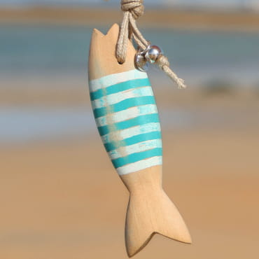 Porte-clés artisanal Colin en métal argenté et corde turquoise, création française.