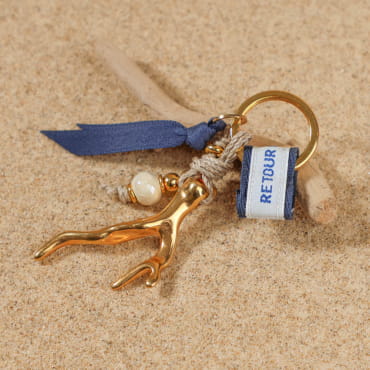 Porte-clés bleu marine et doré, création artisanale française