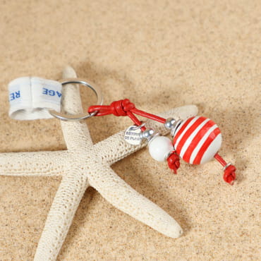 Porte-clés Yann rouge et argenté avec perles brillantes, fabriqué à la main en France