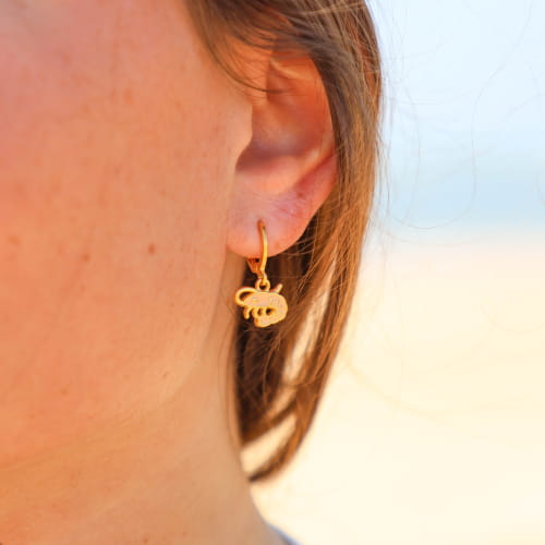 Petites boucles d'oreilles corail : Crevette - Retour de plage