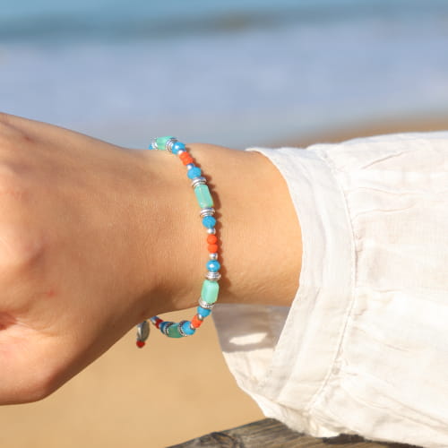 Bracelet perles en verre multicolore : Sombrero - Retour de plage