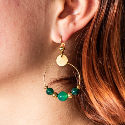 Boucles D'oreilles Vertes Et Dorées - Attaches Dorées Sans Nickel - Neuves Avec étiquettes