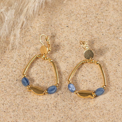 Boucles d'oreilles Double Coin Knot, Marine, sable et bleu pâle main image 1