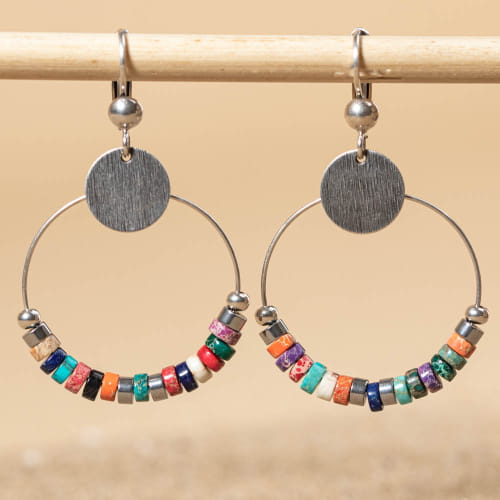 Boucles D'oreilles Multicolores Avec Perles - Pendantes - Neuf Sans Emballage