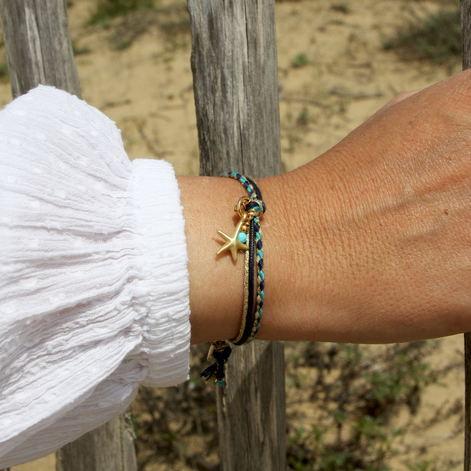 Bracelet mutlirang bleu doré étoile de mer