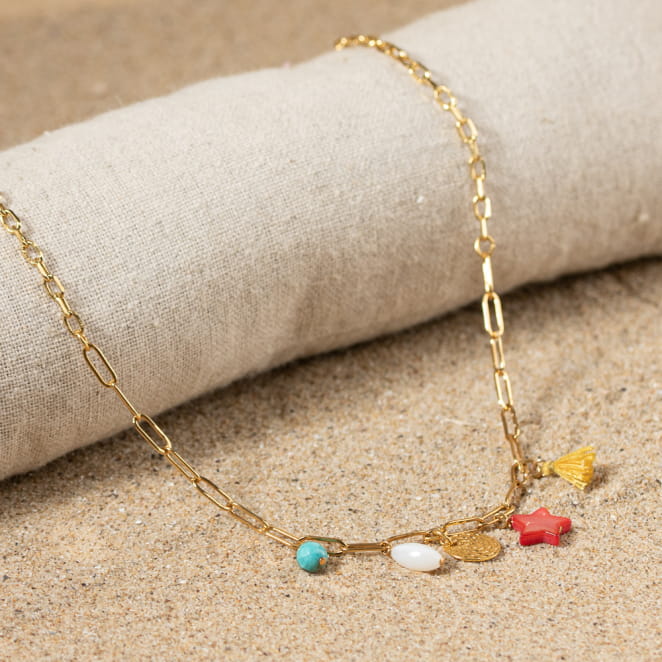 Retour de plage propose des bijoux fantaisie multicolore, blanc, sable, bleu nuit, turquoise, couleur ficelle, anthracite, ou autre alors choisissez les matières qui vous plaisent et les textures que vous aimez.