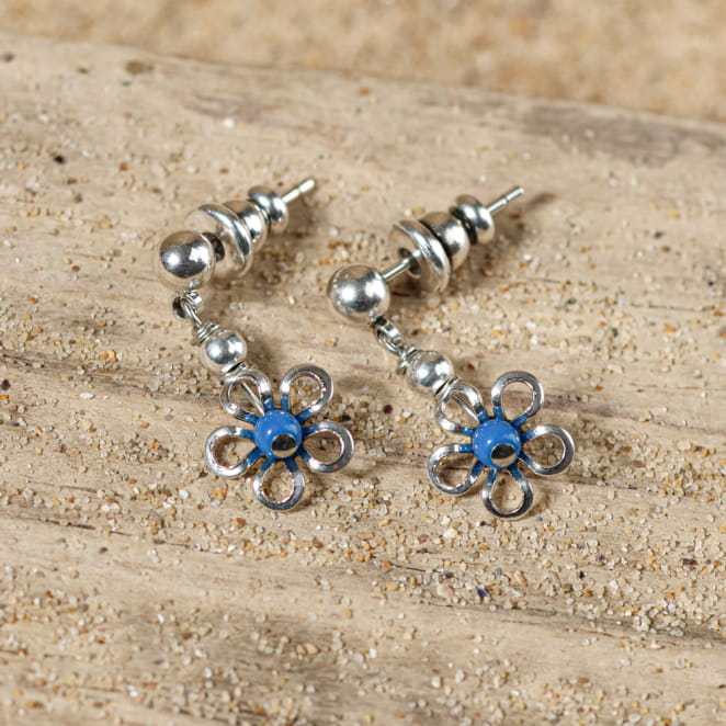 Paire de boucles d’oreilles enfant Flika, teintes bleues et argent – bijou fait main