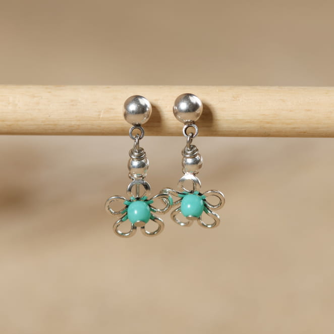 Boucles d’oreilles enfant émeraude et argent, création artisanale française