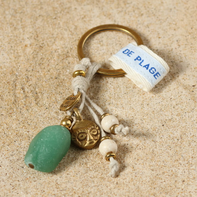 Porte-clés Navajos en métal bronze et perle verte, fait main en France