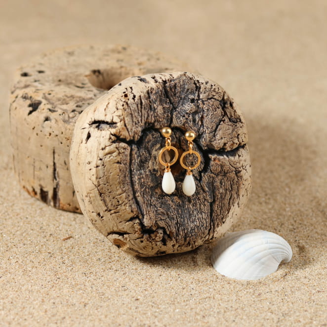 Boucles d’oreilles Mini blanc nacré et doré, création artisanale française