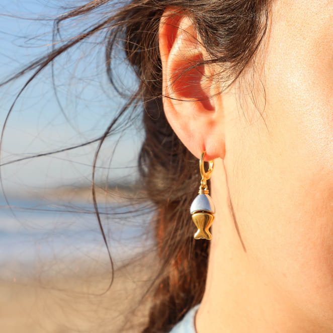 Boucles d’oreilles pendantes en métal argenté et doré, faites main en France