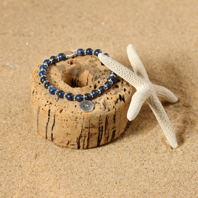 Bracelet Herm en perles bleu marine et argentées, bijou fait main en France