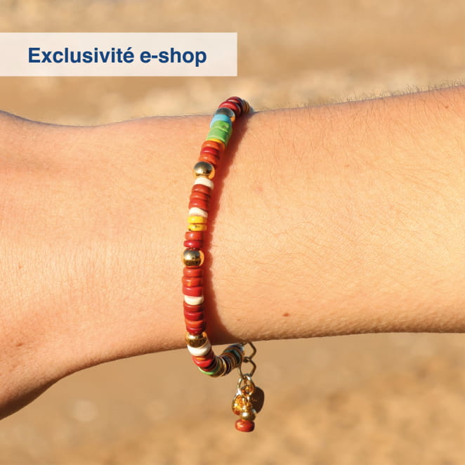 Bracelet multicolore avec perles dorées, création française faite main