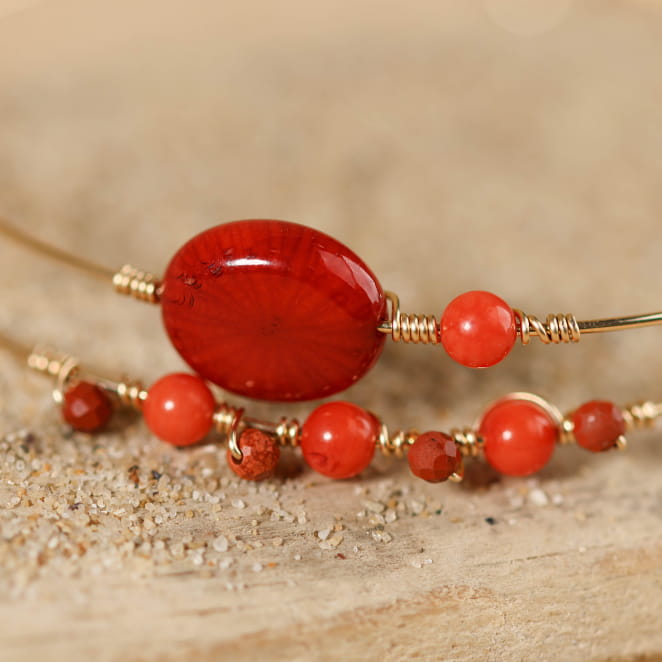 Bracelet Quimperoise rouge vif et doré, fait à la main en France