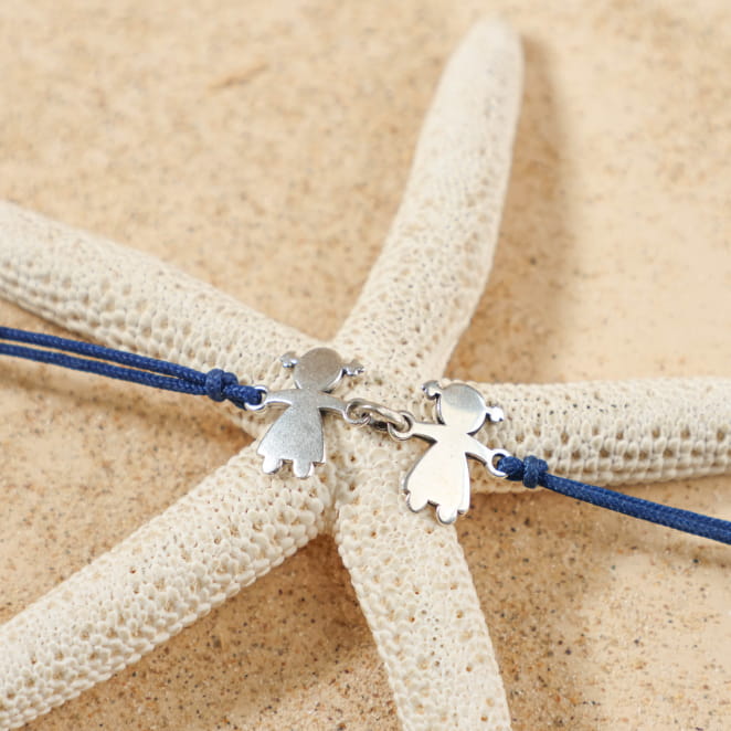 Bracelet Marius en corde bleu marine et perles argentées, inspiration bord de mer