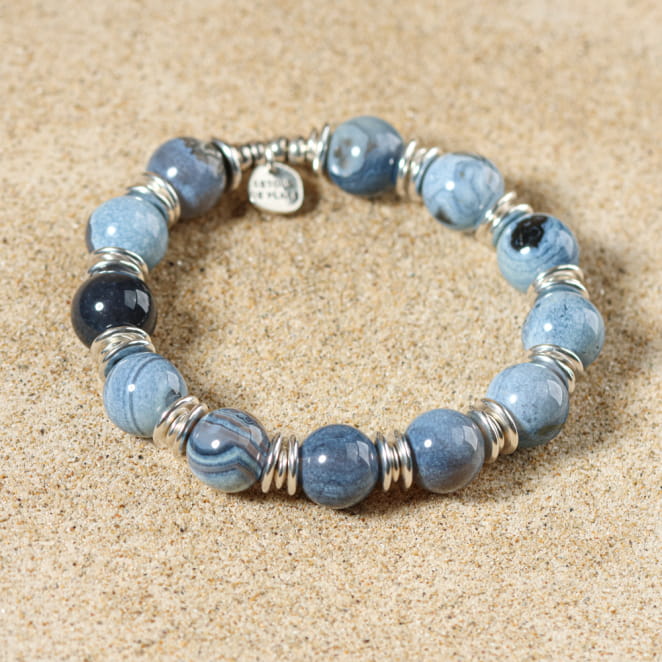 Bracelet Minke bleu montana et argenté, en perles naturelles – fait main en France