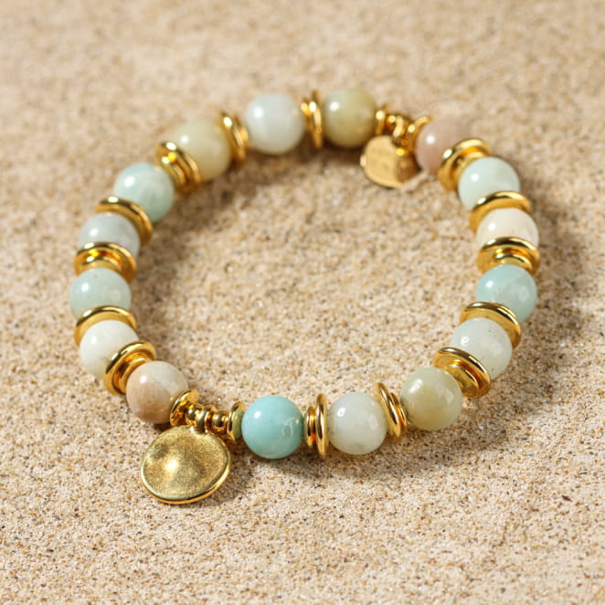 Bracelet doré Valentina avec perles vertes – bijou artisanal français