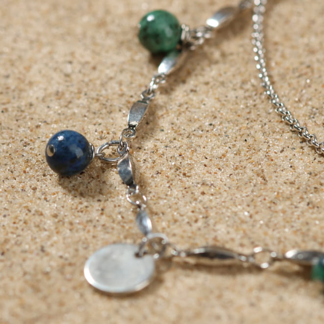 Collier perlé Casta vert et multicolore, création artisanale française