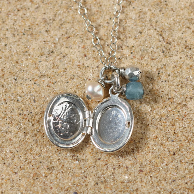 Collier Oma bleu montana à pendentif, bijou argenté fait main en France