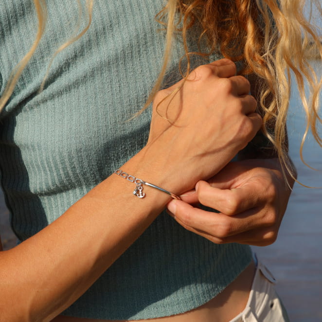 bracelet Port argenté fin avec cordon