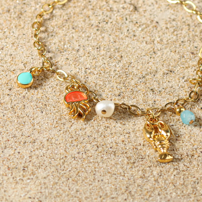 Bracelet Bandeloro doré et perles multicolores, fabrication artisanale française