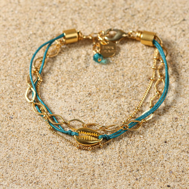 Bijou Nath doré à l’or fin et perles turquoise, fabrication artisanale française au charme estival.