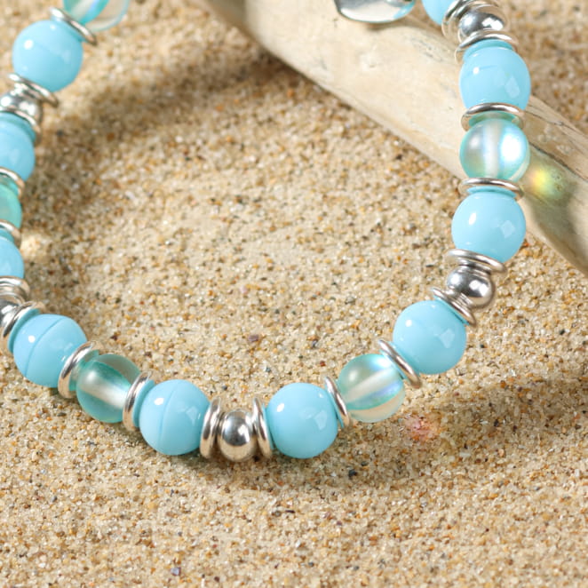 Bijou enfant Zarina argenté et perles turquoise, création française au style estival et marin.