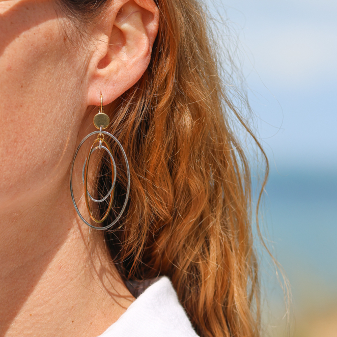 Boucles d'oreilles Proton argenté et doré bimatière. Origine France Garantie.