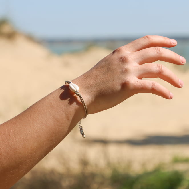 bracelet Kory argenté beige, création artisanale française