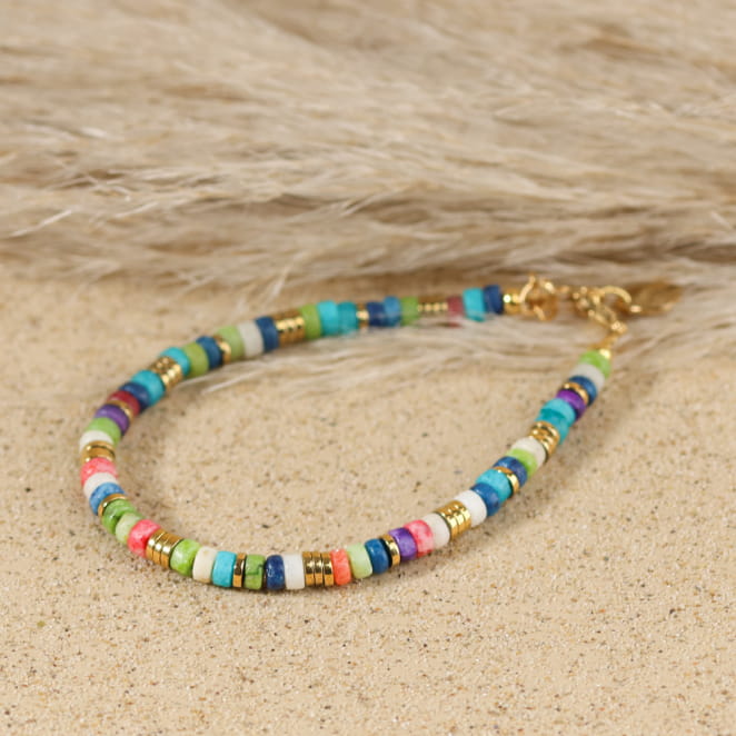 Bracelet Pondi multicolore en métal doré, bijou artisanal français.