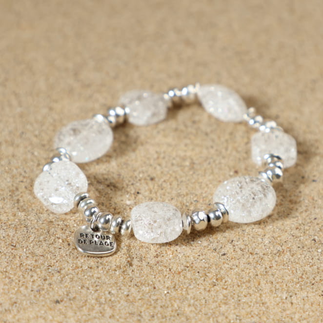 Bracelet Salante en métal plaqué argent et perles transparentes, bijou artisanal fabriqué en France.