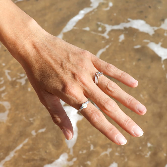 bague Bastiaise argentée et perle blanche, création artisanale française
