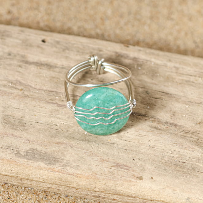 bague Oléronaise argentée et pierre vert d’eau, création faite main en France