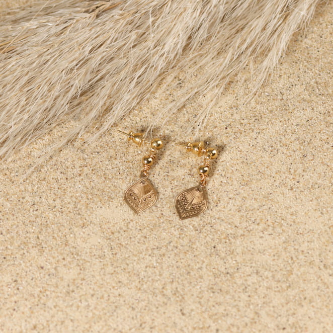 boucles d’oreilles Aïcha dorées, anneaux et pampilles, fabrication artisanale française