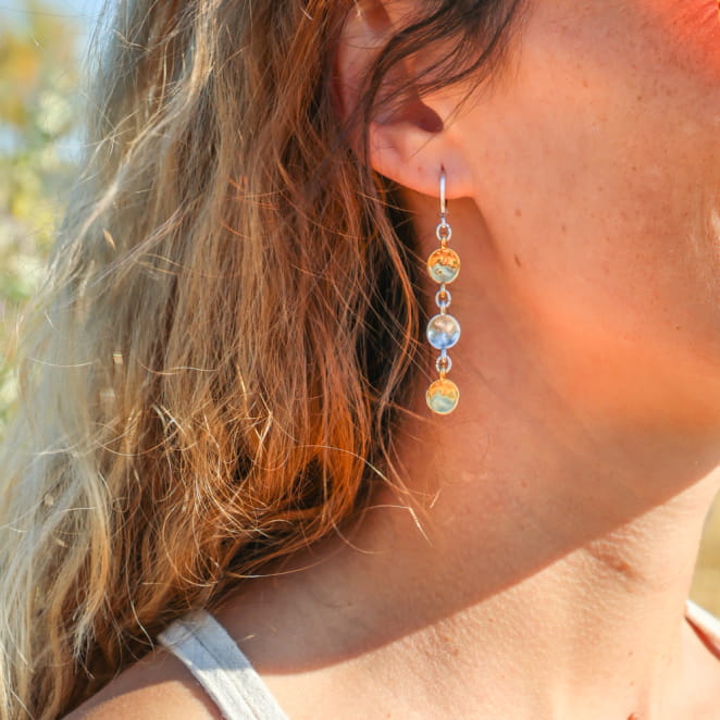 boucles d’oreilles Azteque argentées et dorées, création artisanale française