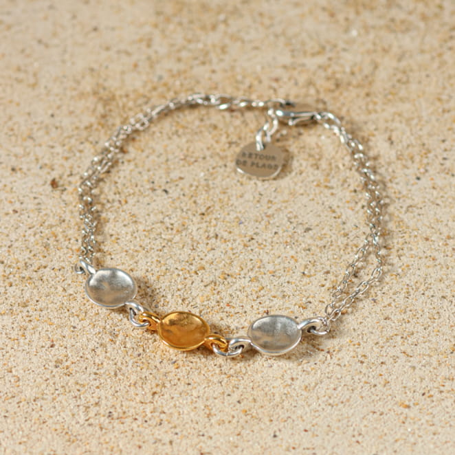 bracelet Azteque argenté et doré, perles artisanales, bijou fait main en France