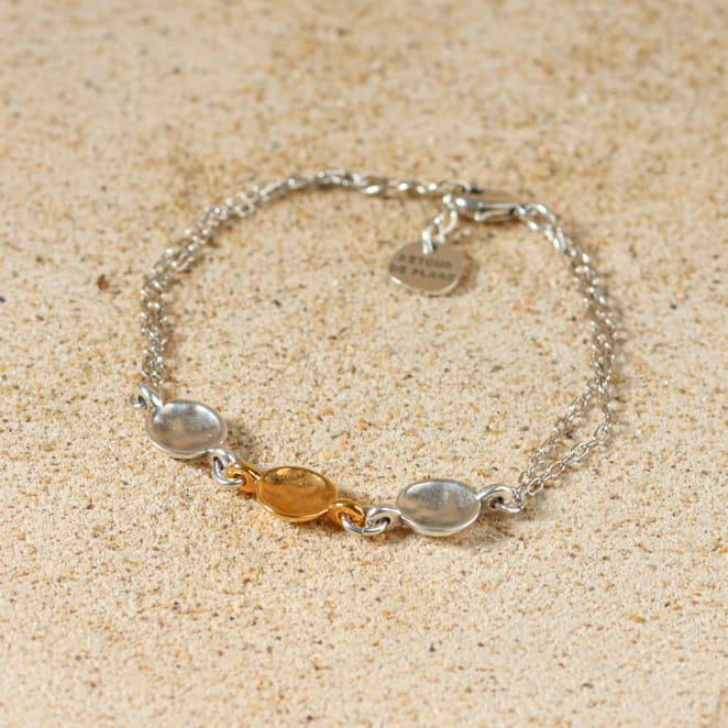 bracelet Azteque en métal argenté et doré, création artisanale française